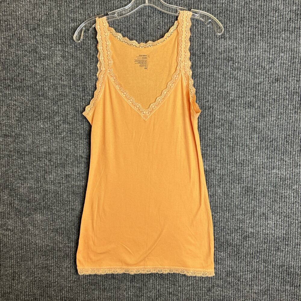 Old Navy Womens Ribbed Tank Top Size Large Orange Lace Trim Y2K Layering